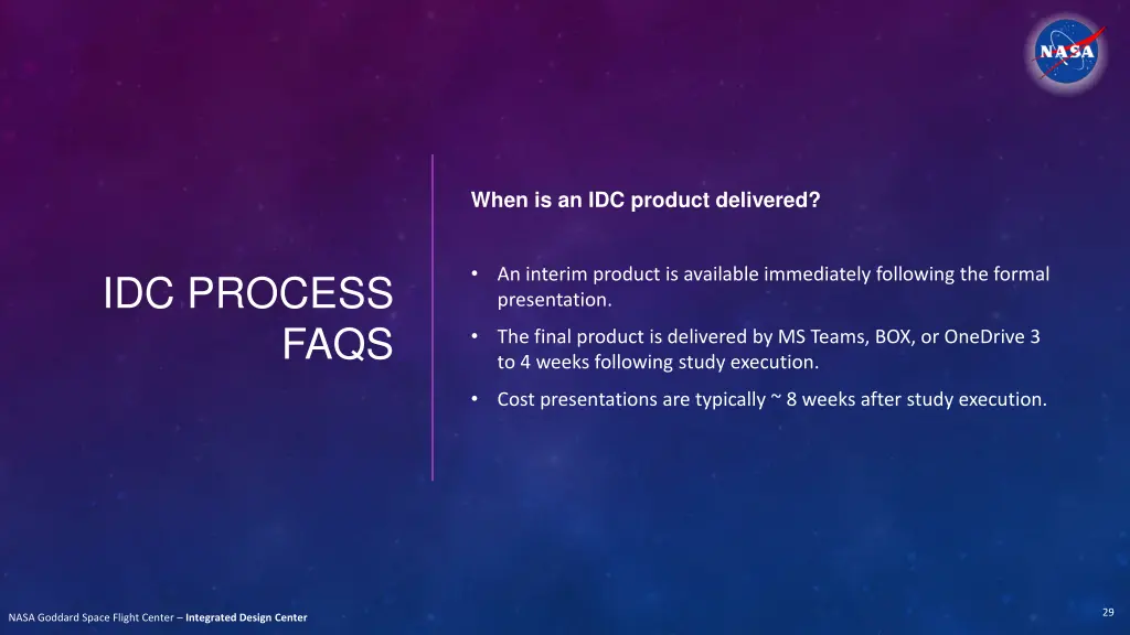 when is an idc product delivered