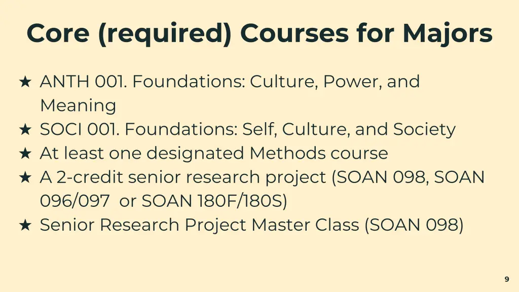 core required courses for majors