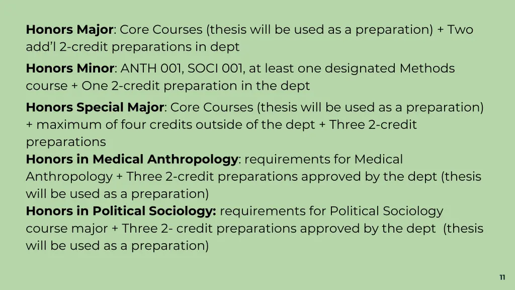 honors major core courses thesis will be used