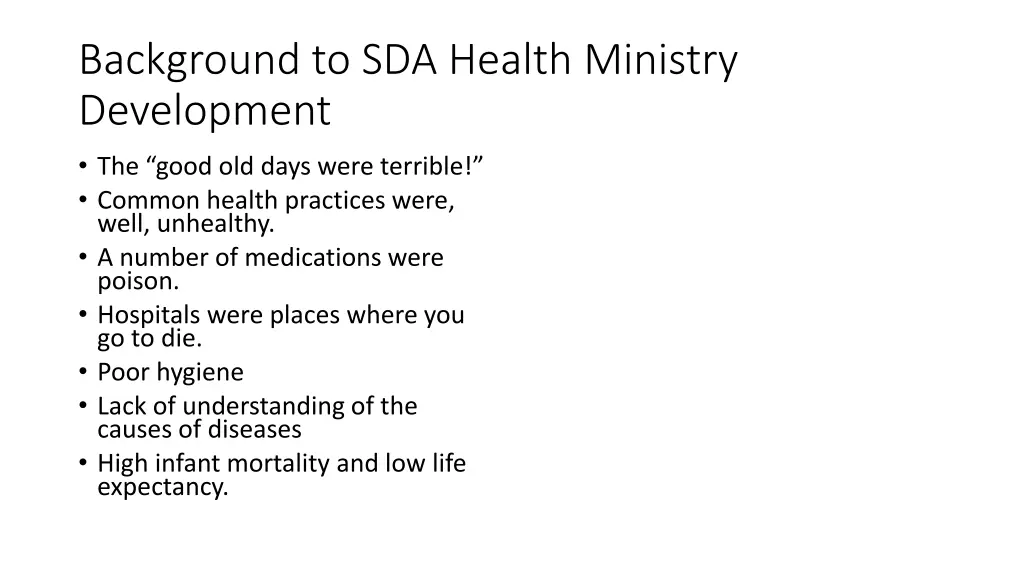 background to sda health ministry development