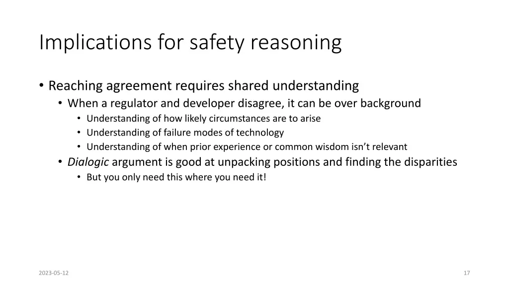 implications for safety reasoning