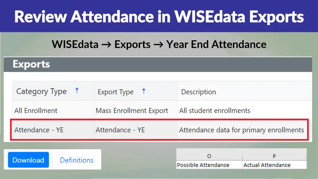 review attendance in wisedata exports review