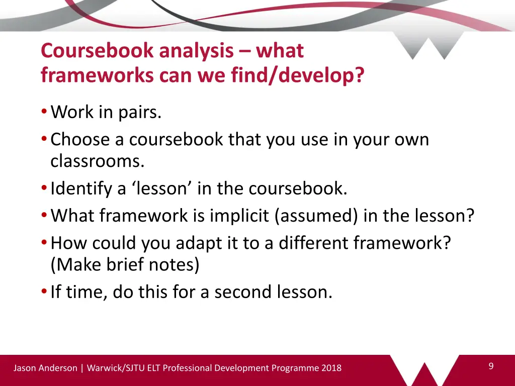 coursebook analysis what frameworks can we find