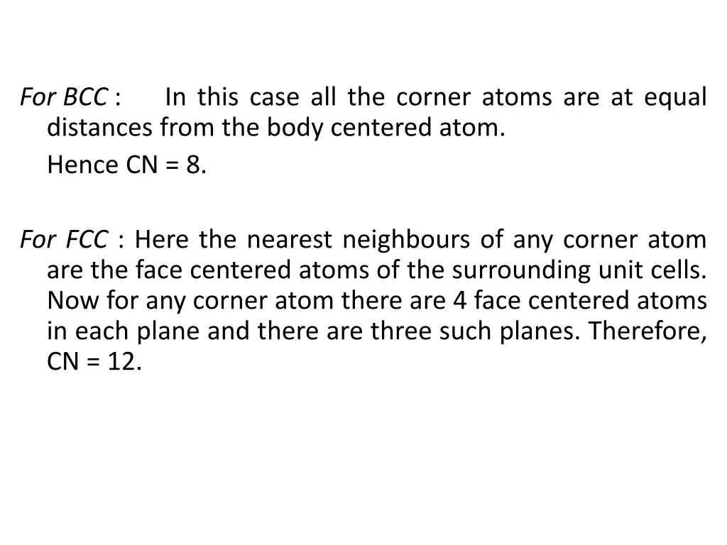 for bcc distances from the body centered atom