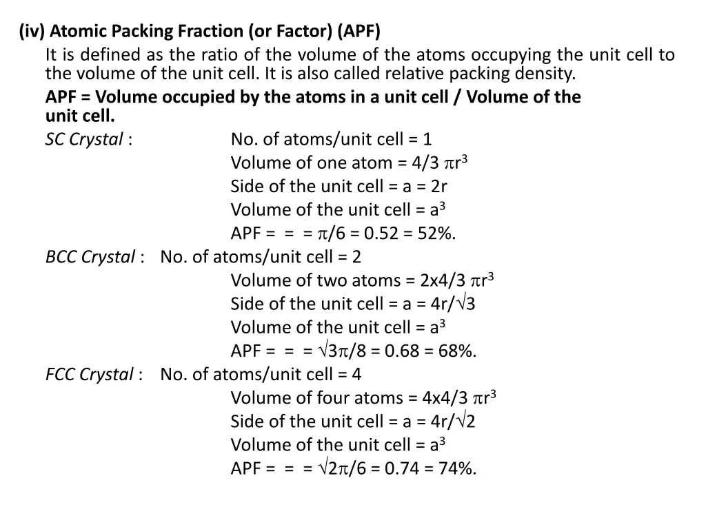 iv atomic packing fraction or factor