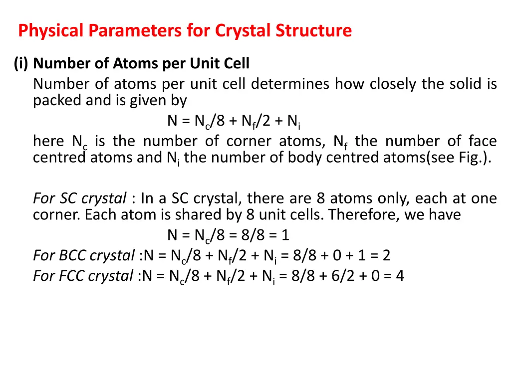 physical parameters for crystal structure