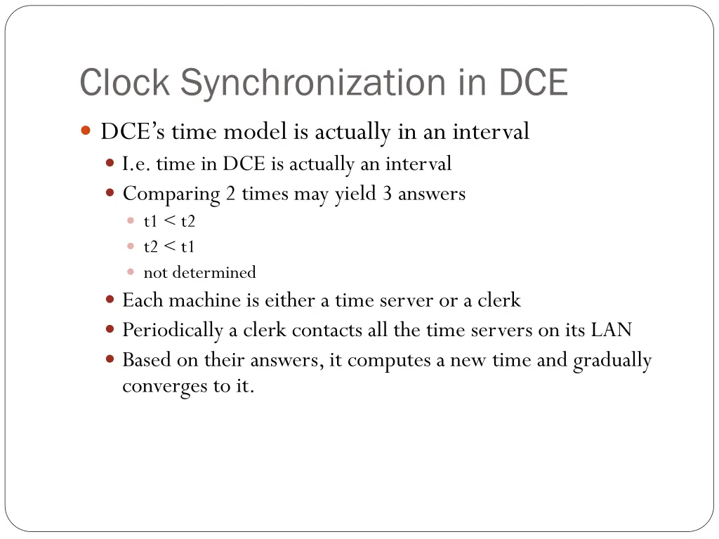 clock synchronization in dce