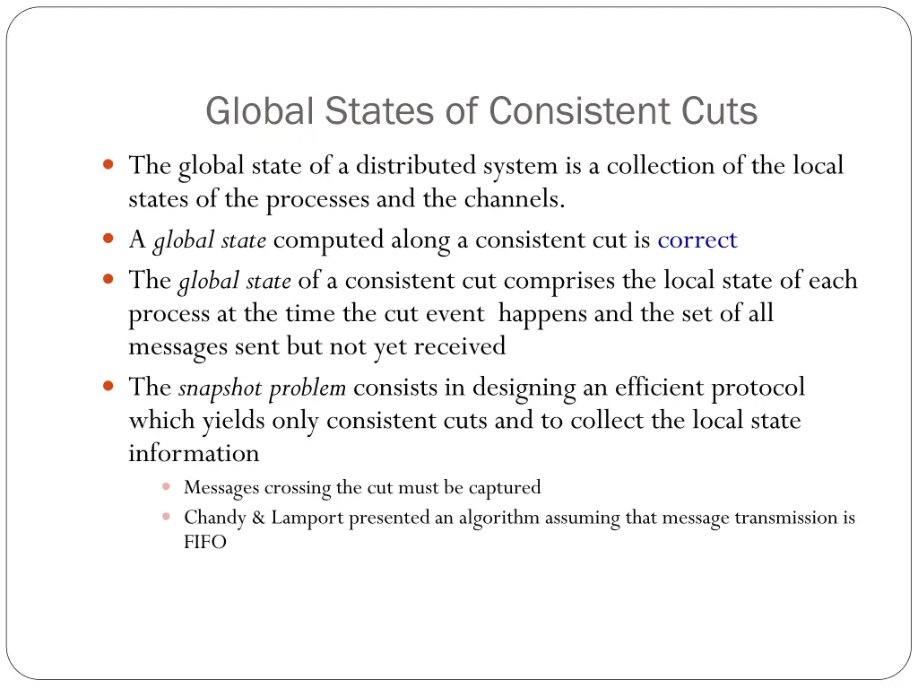 global states of consistent cuts