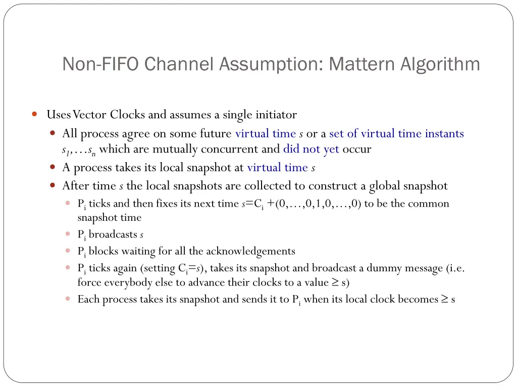 non fifo channel assumption mattern algorithm