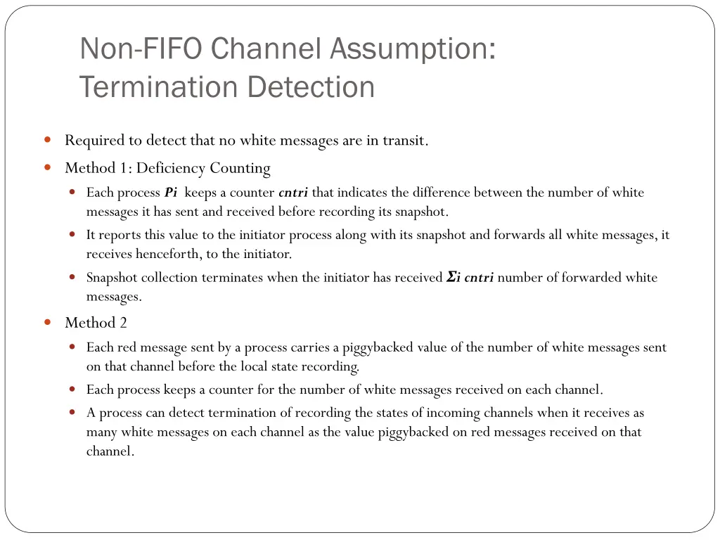 non fifo channel assumption termination detection