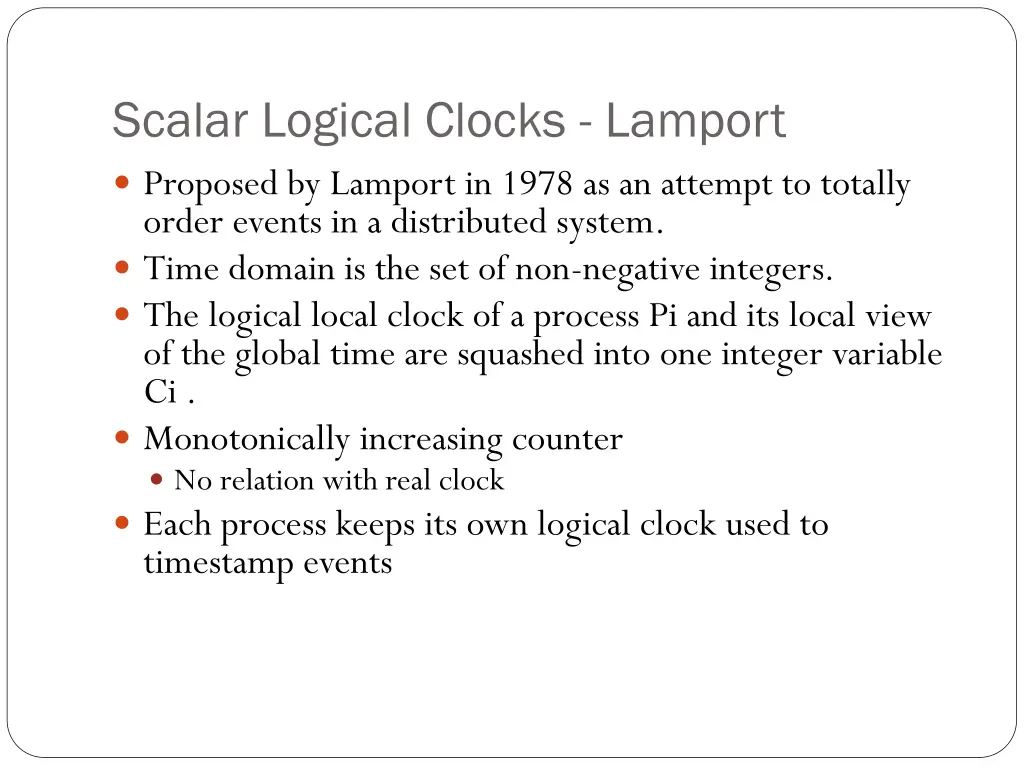 scalar logical clocks lamport proposed by lamport