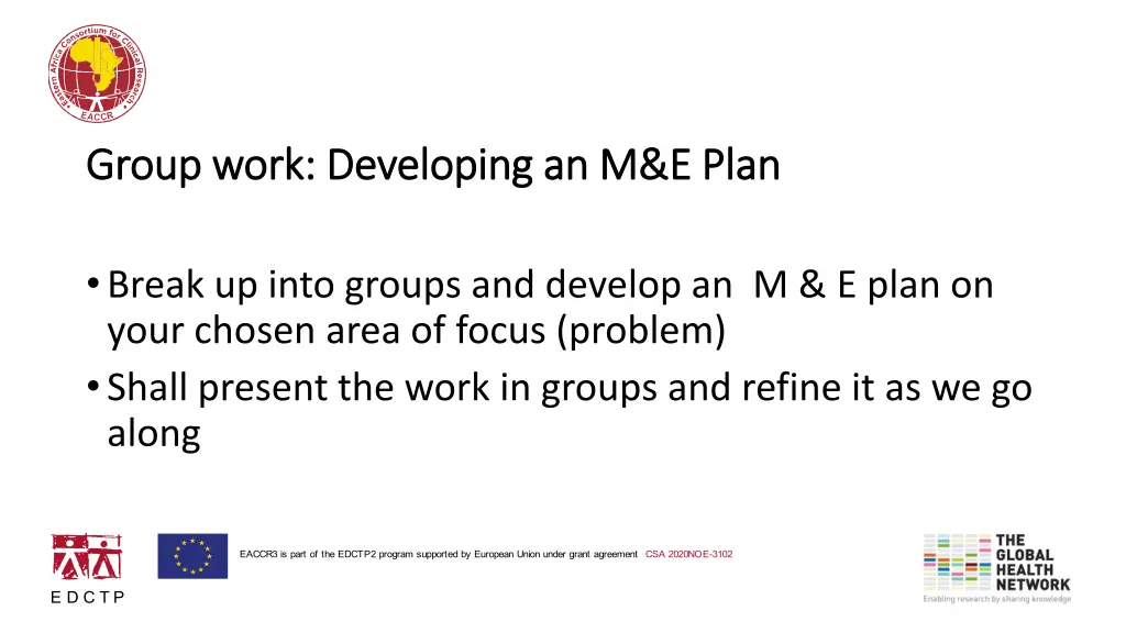 group work developing an m e plan group work