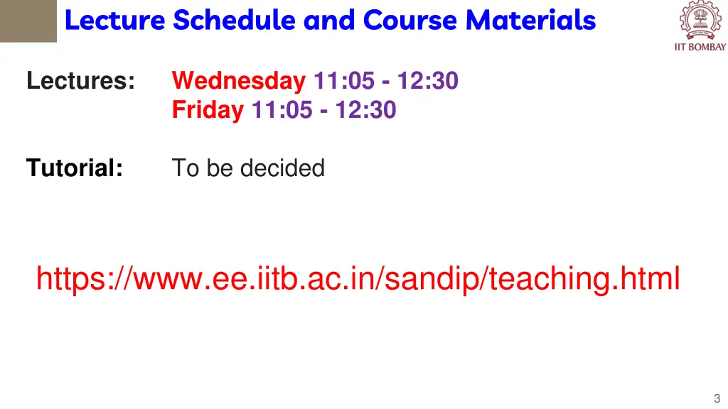 lecture schedule and course materials