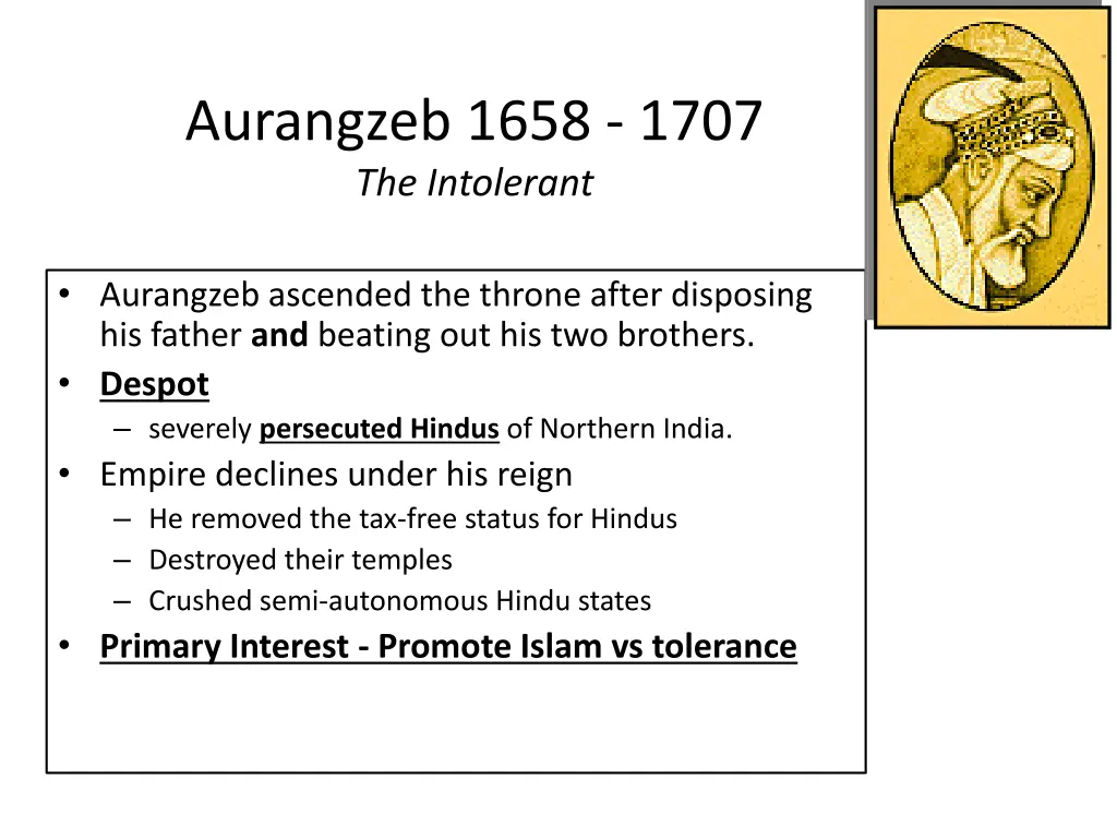 aurangzeb 1658 1707 the intolerant