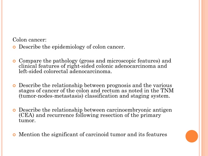 colon cancer describe the epidemiology of colon