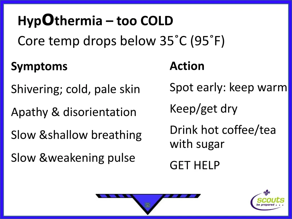 hyp o thermia too cold core temp drops below