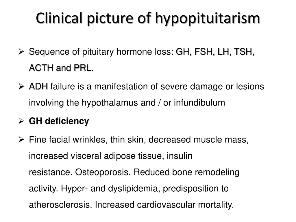 clinical picture of hypopituitarism