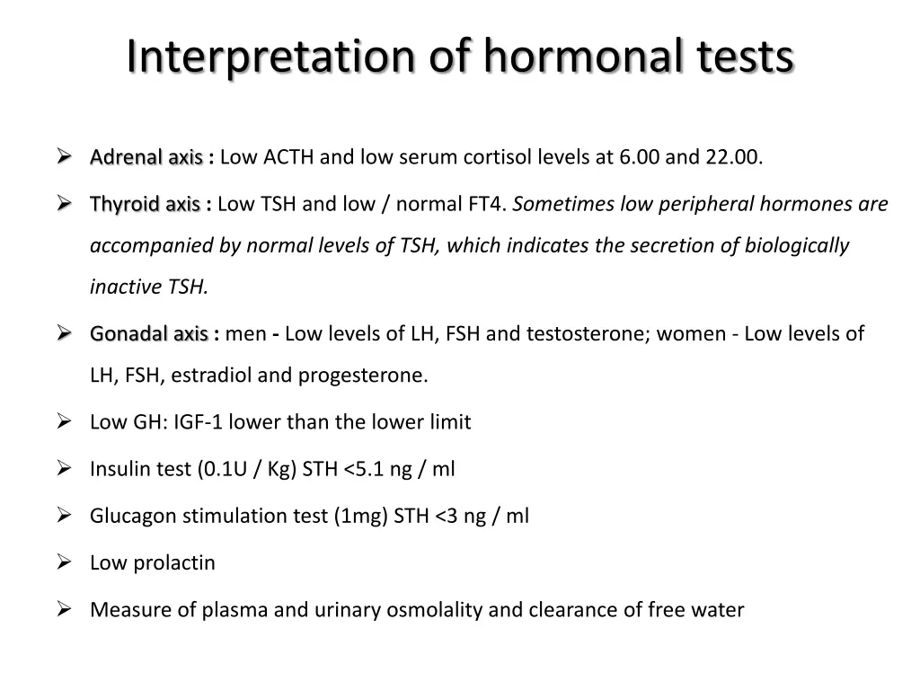 interpretation of hormonal tests