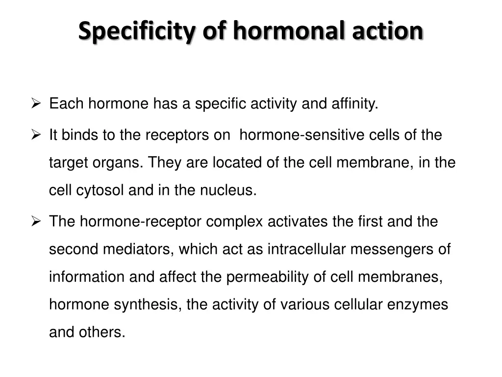 specificity of hormonal action