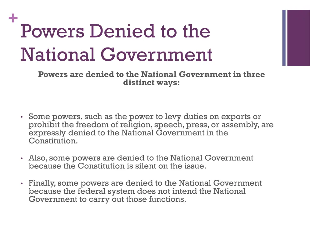 powers denied to the national government powers