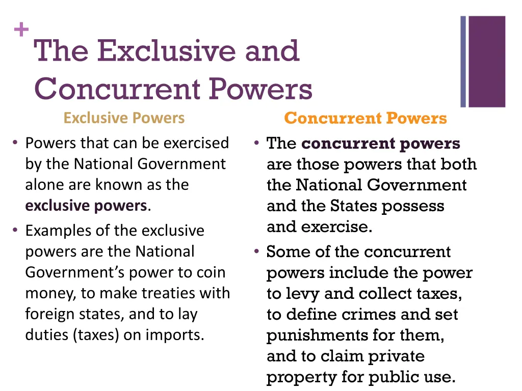 the exclusive and concurrent powers exclusive