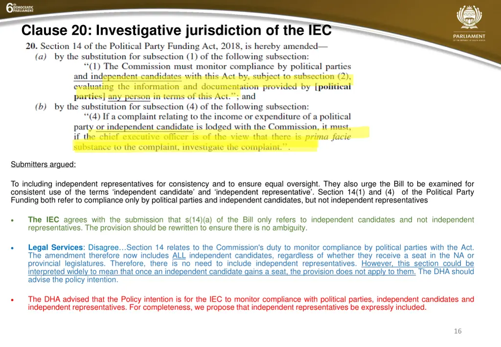 clause 20 investigative jurisdiction of the iec