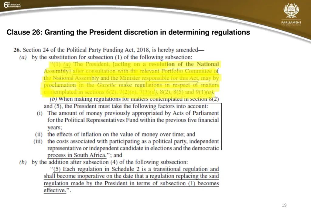 clause 26 granting the president discretion