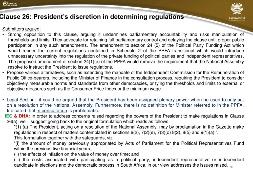 clause 26 president s discretion in determining