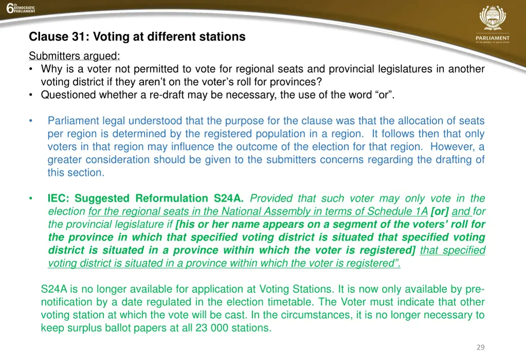 clause 31 voting at different stations
