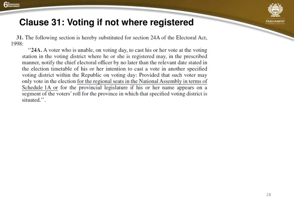 clause 31 voting if not where registered