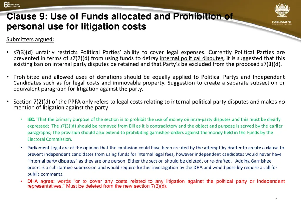 clause 9 use of funds allocated and prohibition