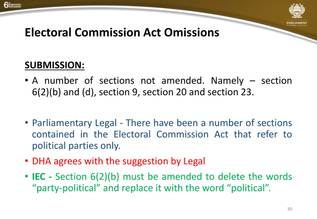 electoral commission act omissions