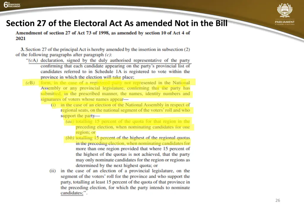 section 27 of the electoral act as amended