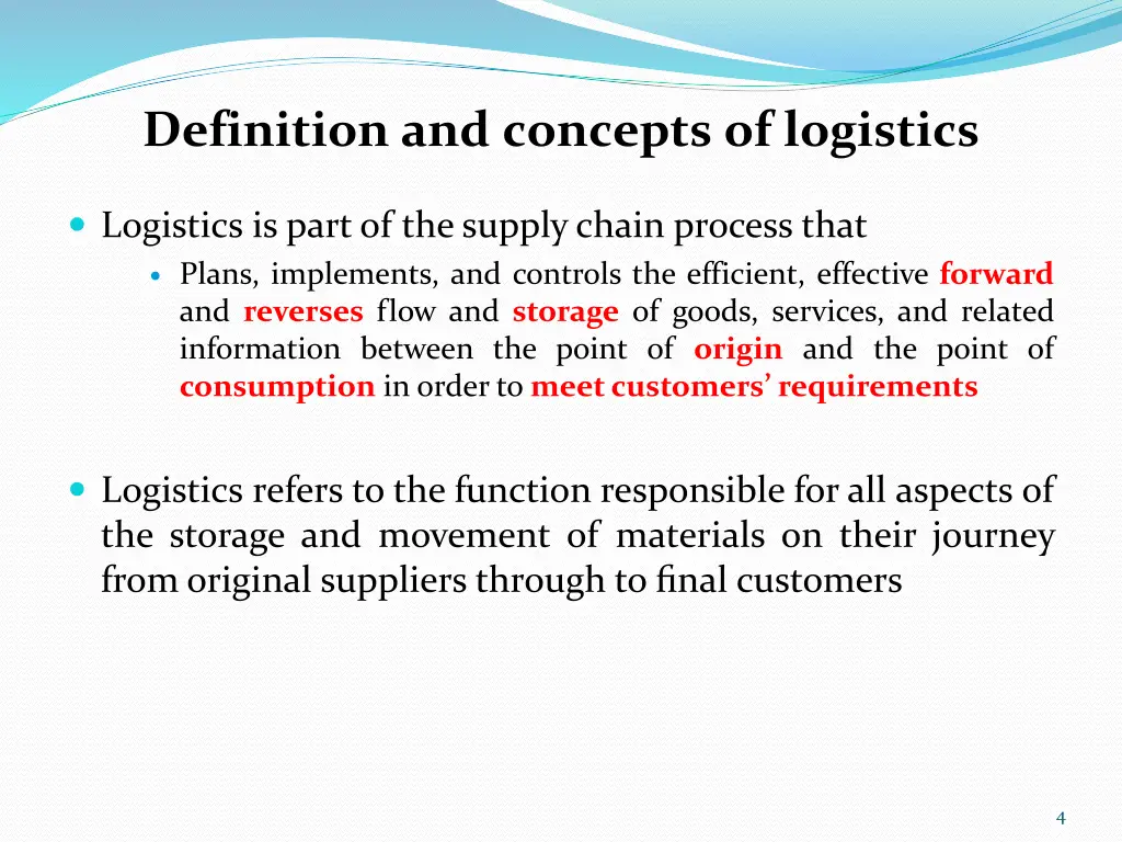 definition and concepts of logistics