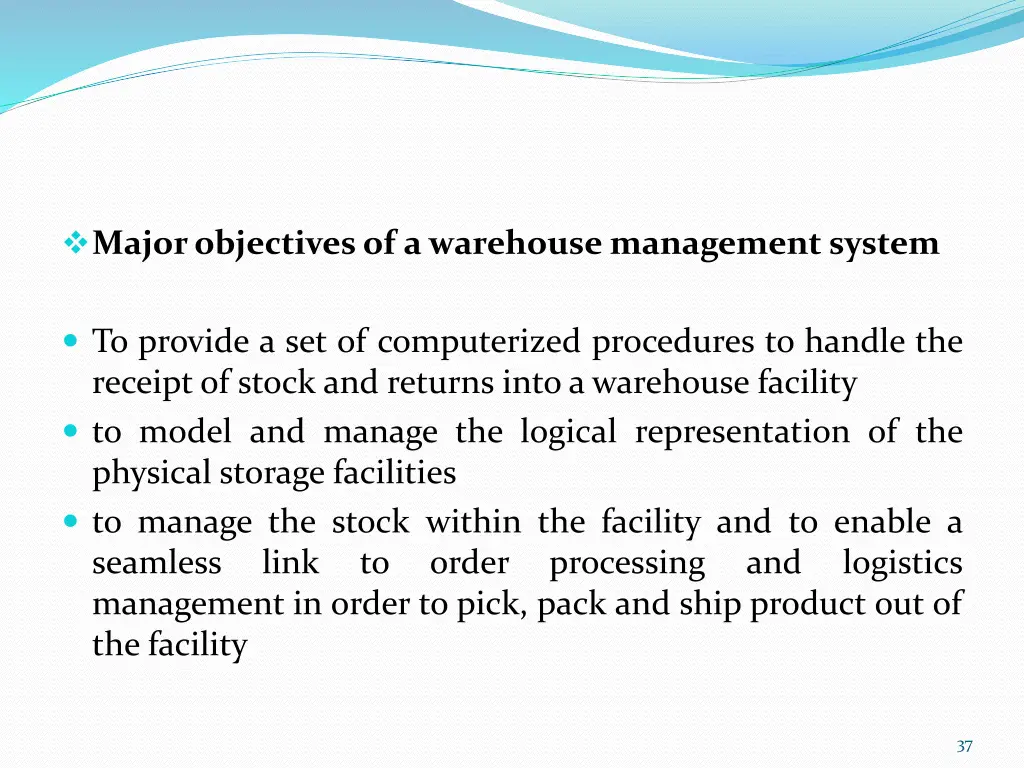major objectives of a warehouse management system