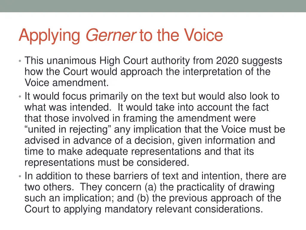 applying gerner to the voice