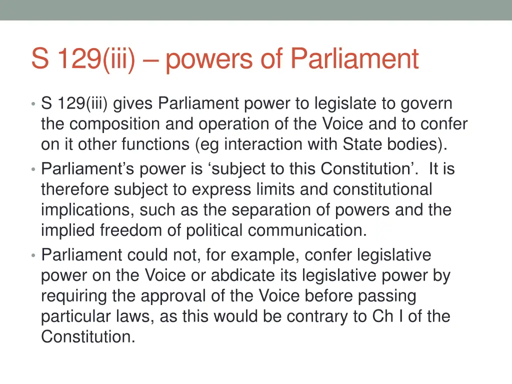 s 129 iii powers of parliament