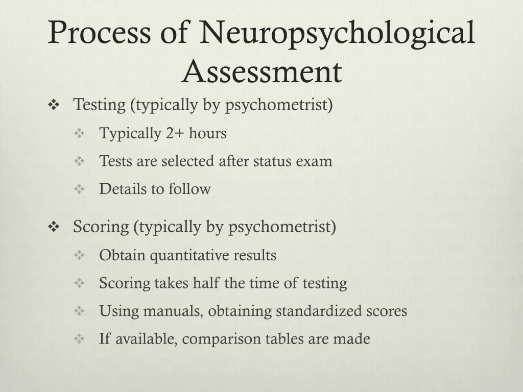 process of neuropsychological assessment testing