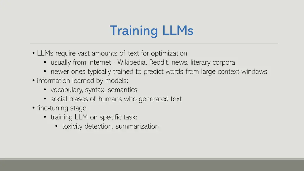 training llms