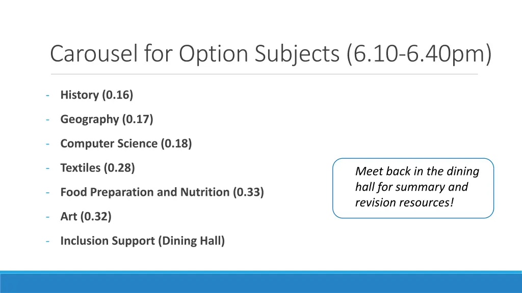 carousel for option subjects 6 10 6 40pm