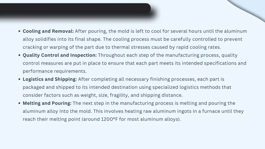 cooling and removal after pouring the mold