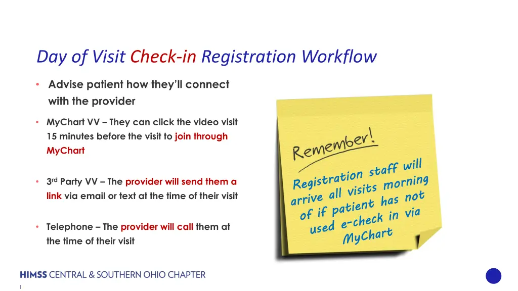 day of visit check in registration workflow