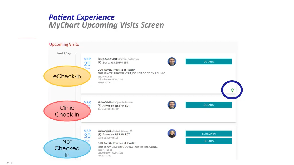 patient experience mychart upcoming visits screen