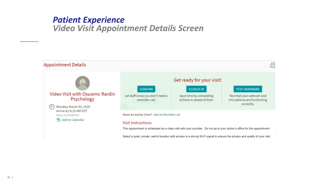 patient experience video visit appointment