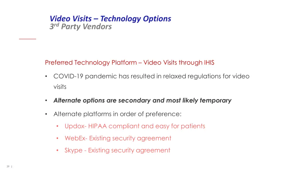 video visits technology options 3 rd party vendors