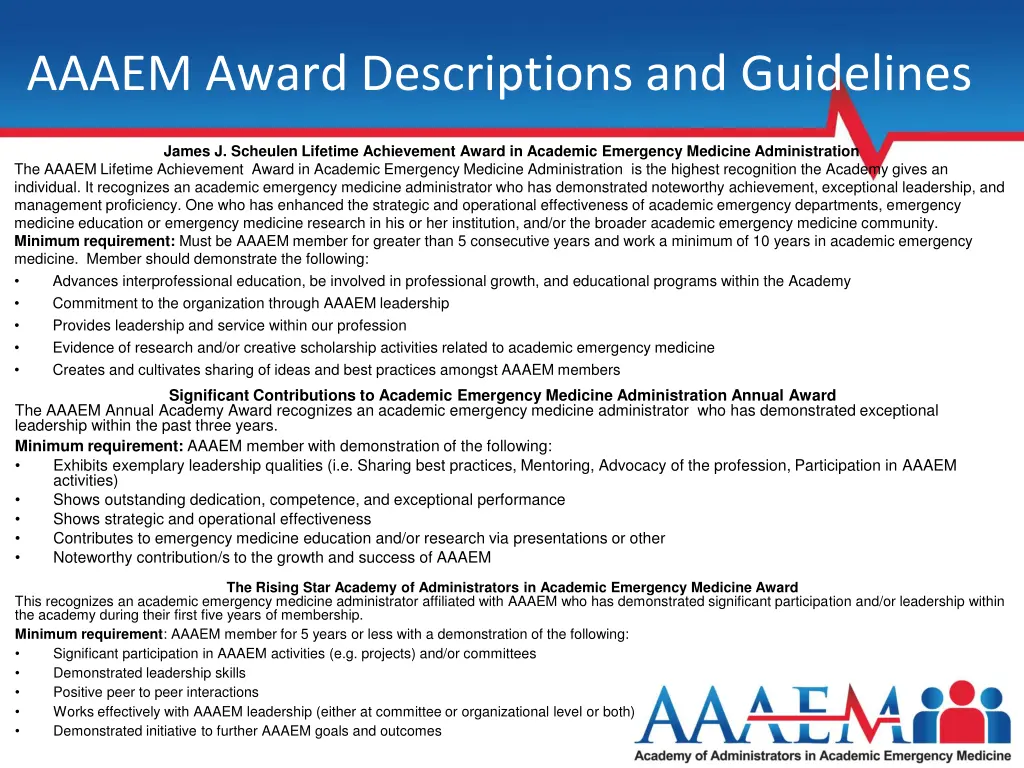 aaaem award descriptions and guidelines