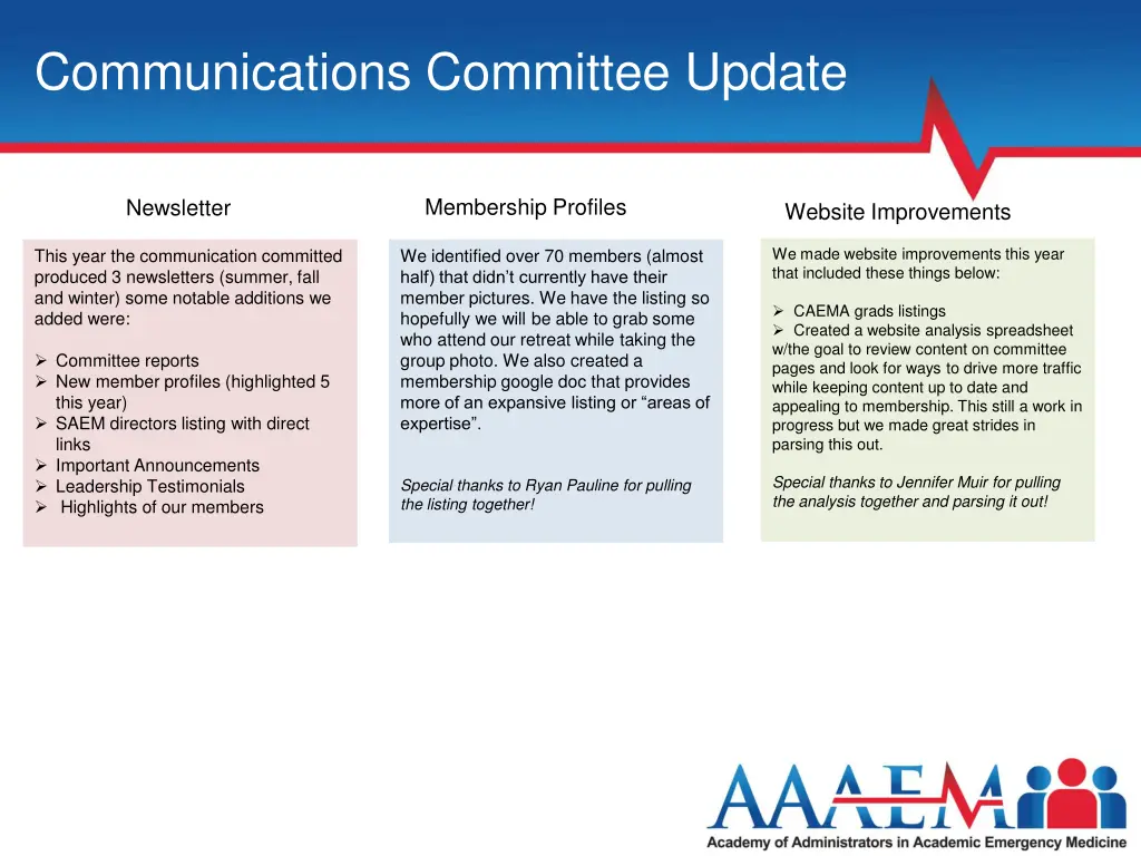 communications committee update