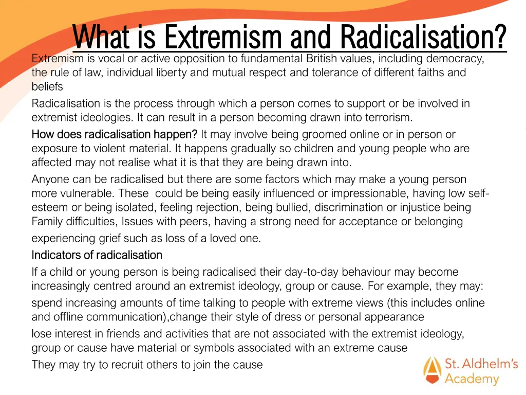 what is extremism and radicalisation what