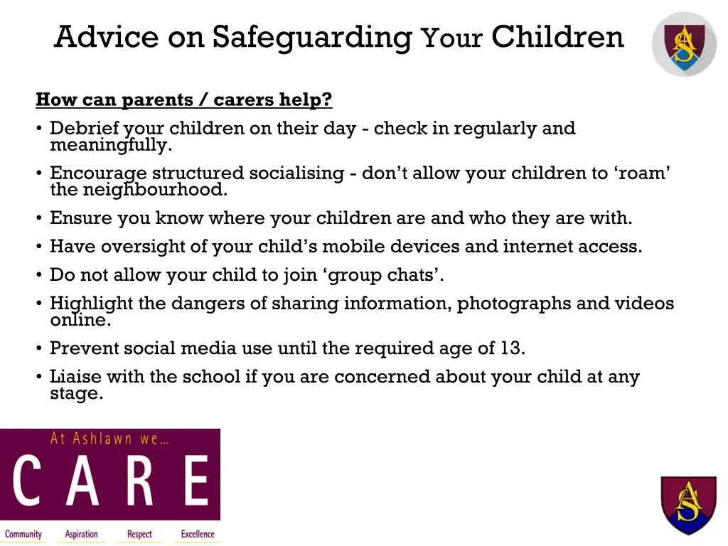 advice on safeguarding your children