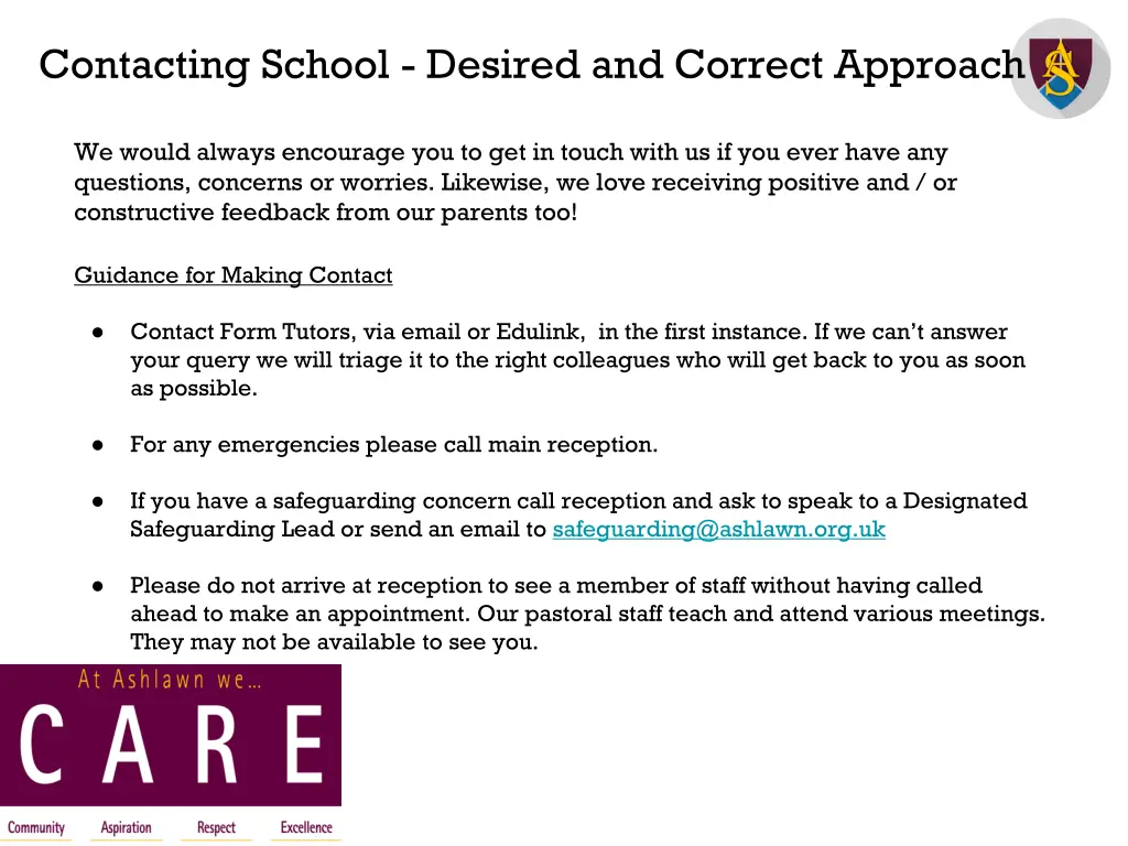 contacting school desired and correct approach
